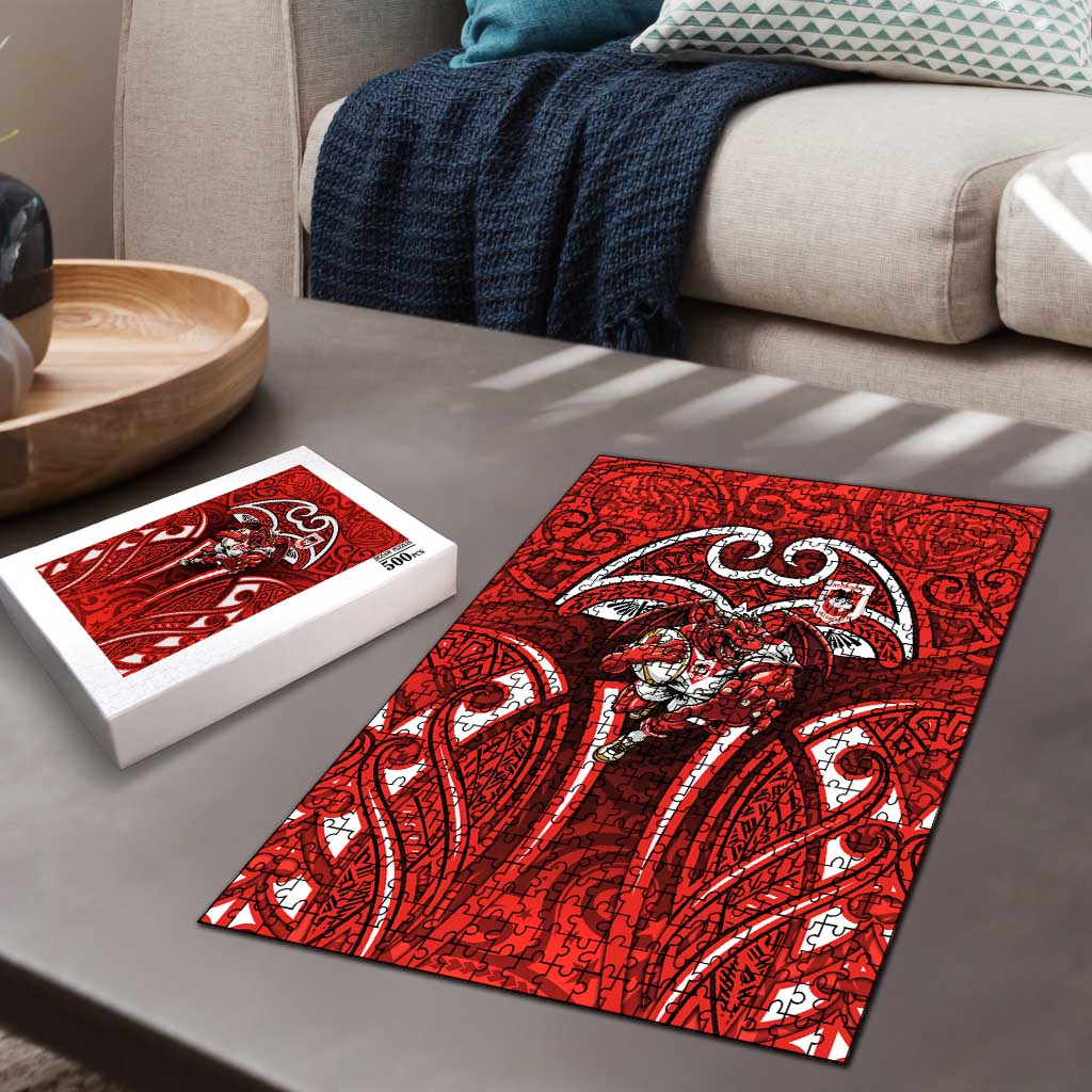 St George Illawarra Dragons Rugby Puzzle Polynesian Tribal Dragon Warrior Red Pattern
