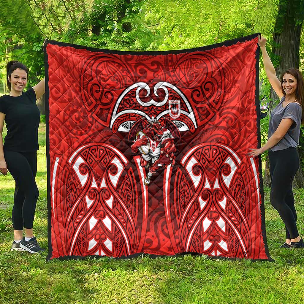 St George Illawarra Dragons Rugby Quilt Polynesian Tribal Dragon Warrior Red Pattern