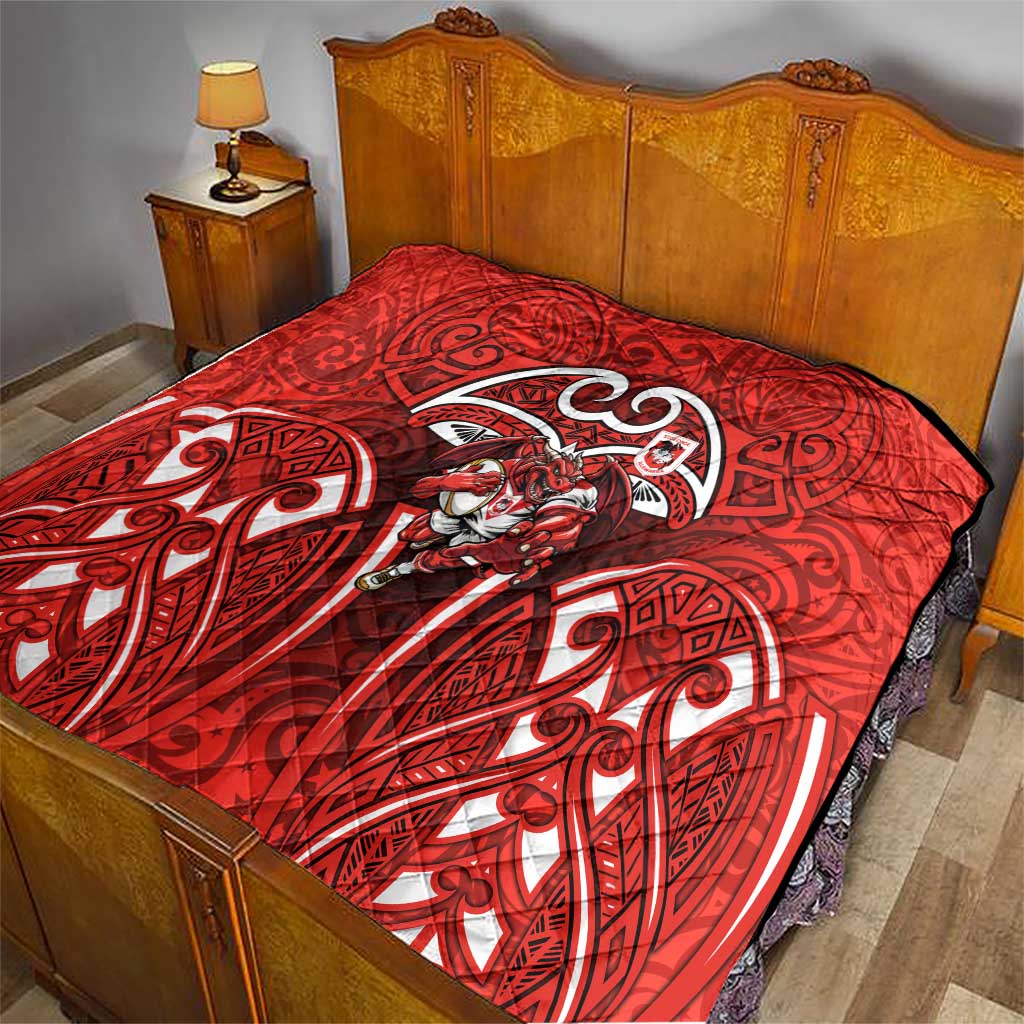 St George Illawarra Dragons Rugby Quilt Polynesian Tribal Dragon Warrior Red Pattern