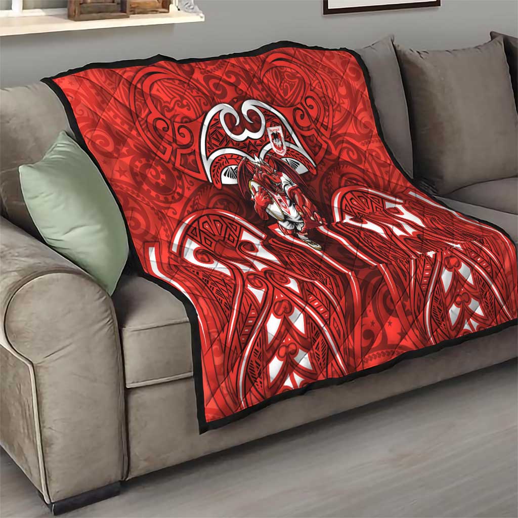 St George Illawarra Dragons Rugby Quilt Polynesian Tribal Dragon Warrior Red Pattern