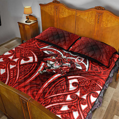 St George Illawarra Dragons Rugby Quilt Bed Set Polynesian Tribal Dragon Warrior Red Pattern