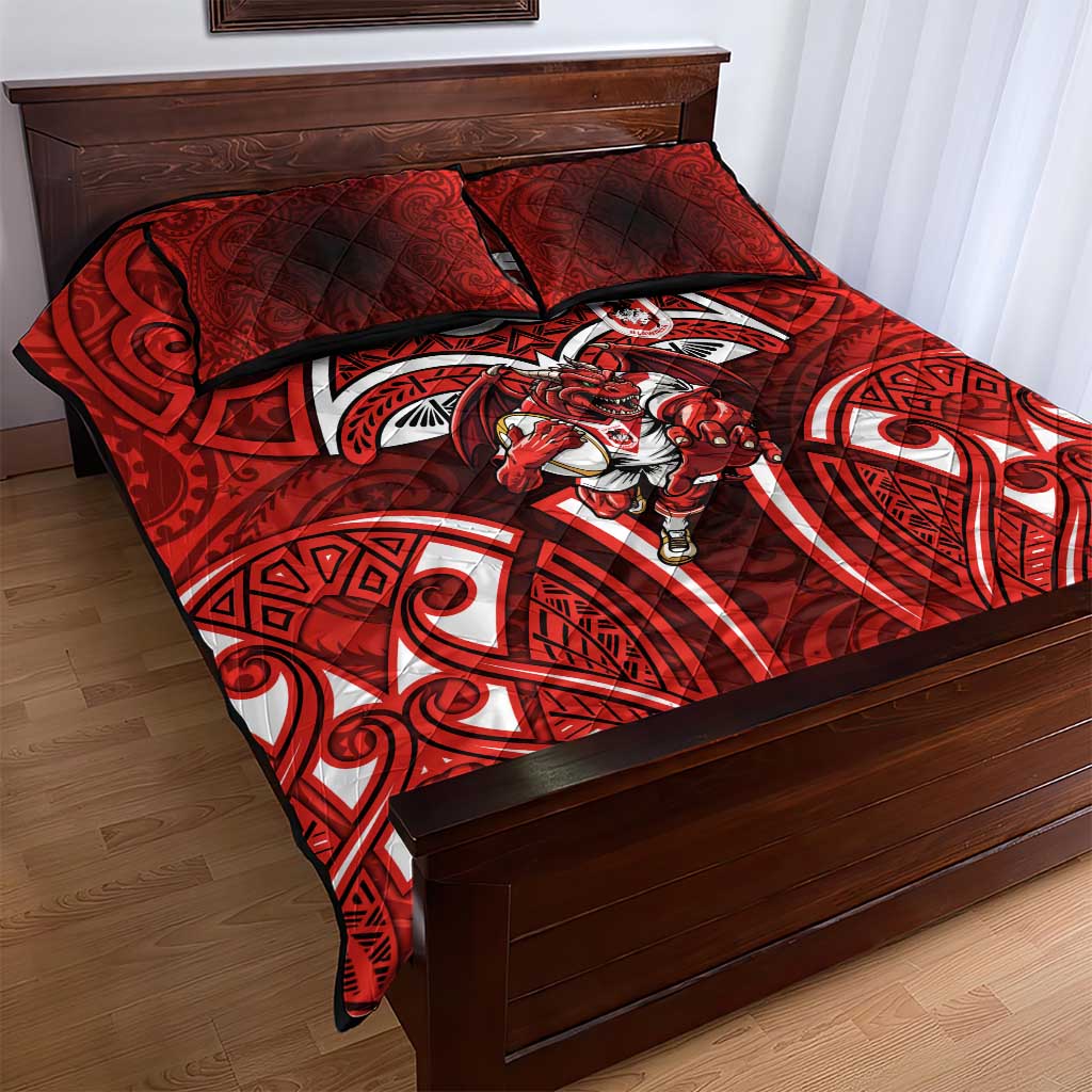 St George Illawarra Dragons Rugby Quilt Bed Set Polynesian Tribal Dragon Warrior Red Pattern