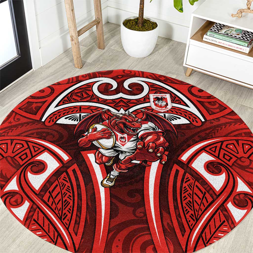 St George Illawarra Dragons Rugby Round Carpet Polynesian Tribal Dragon Warrior Red Pattern