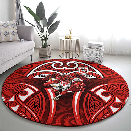 St George Illawarra Dragons Rugby Round Carpet Polynesian Tribal Dragon Warrior Red Pattern