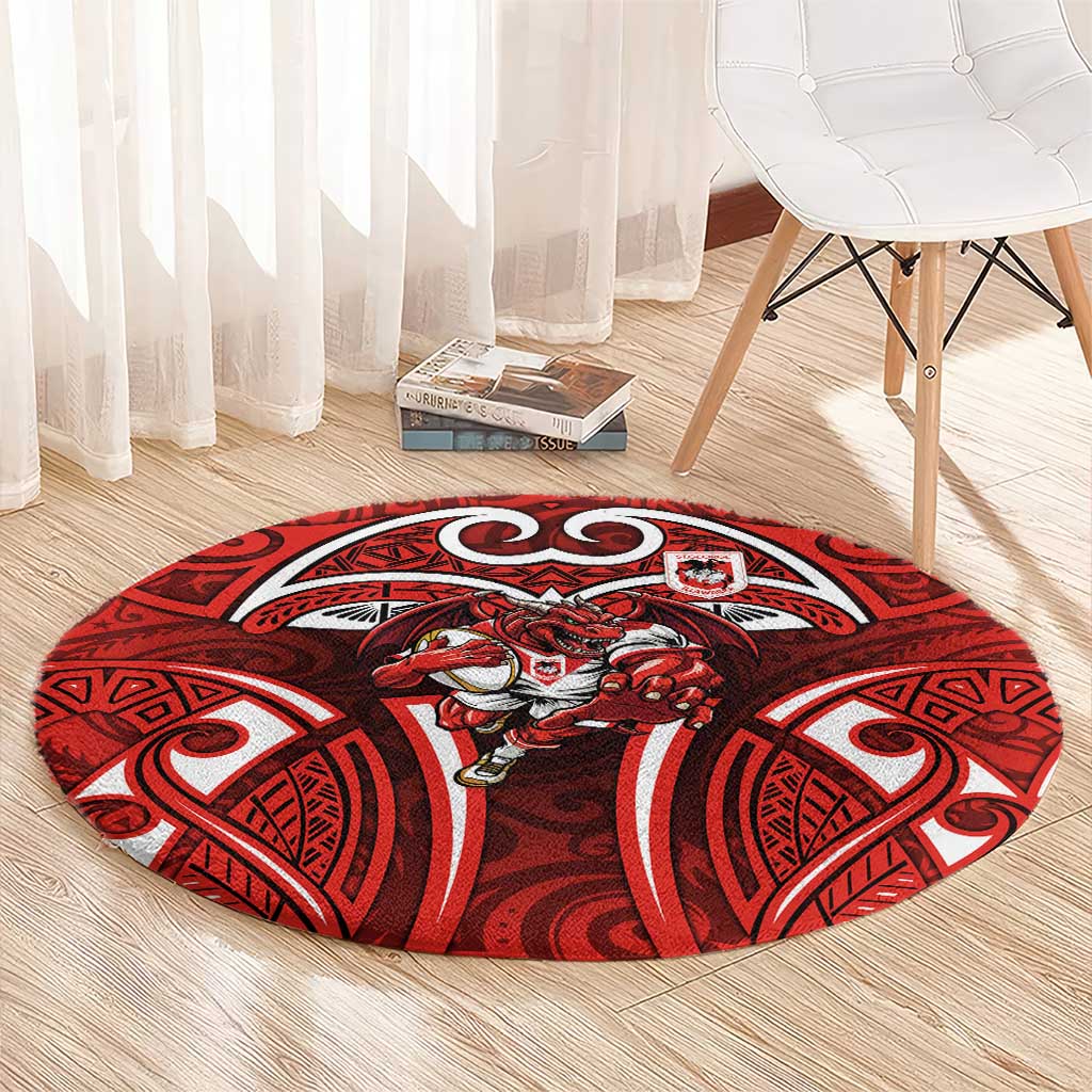 St George Illawarra Dragons Rugby Round Carpet Polynesian Tribal Dragon Warrior Red Pattern
