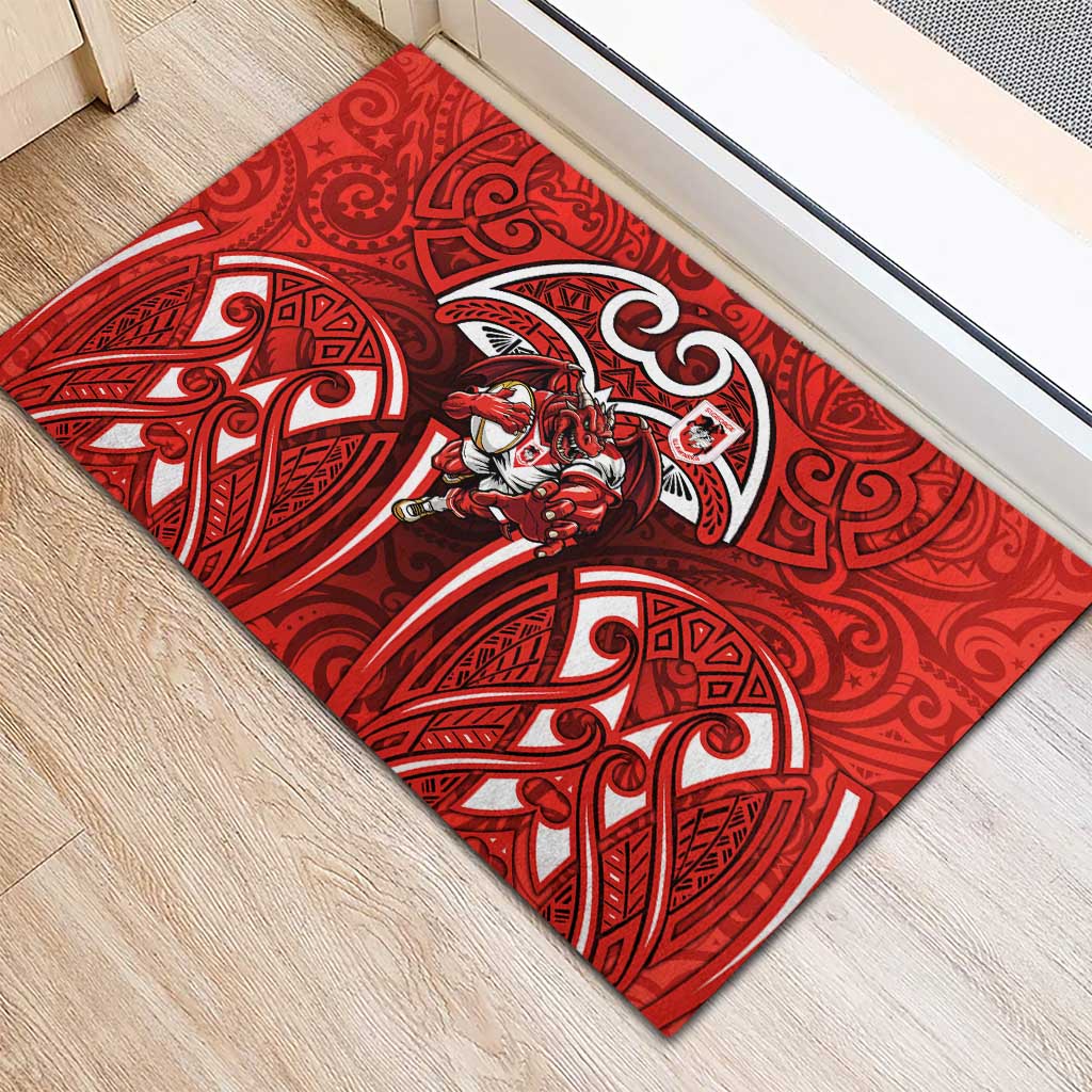 St George Illawarra Dragons Rugby Rubber Doormat Polynesian Tribal Dragon Warrior Red Pattern