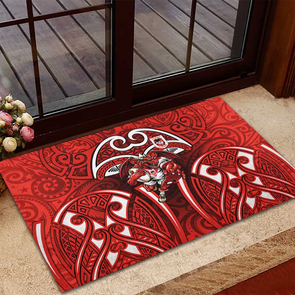 St George Illawarra Dragons Rugby Rubber Doormat Polynesian Tribal Dragon Warrior Red Pattern