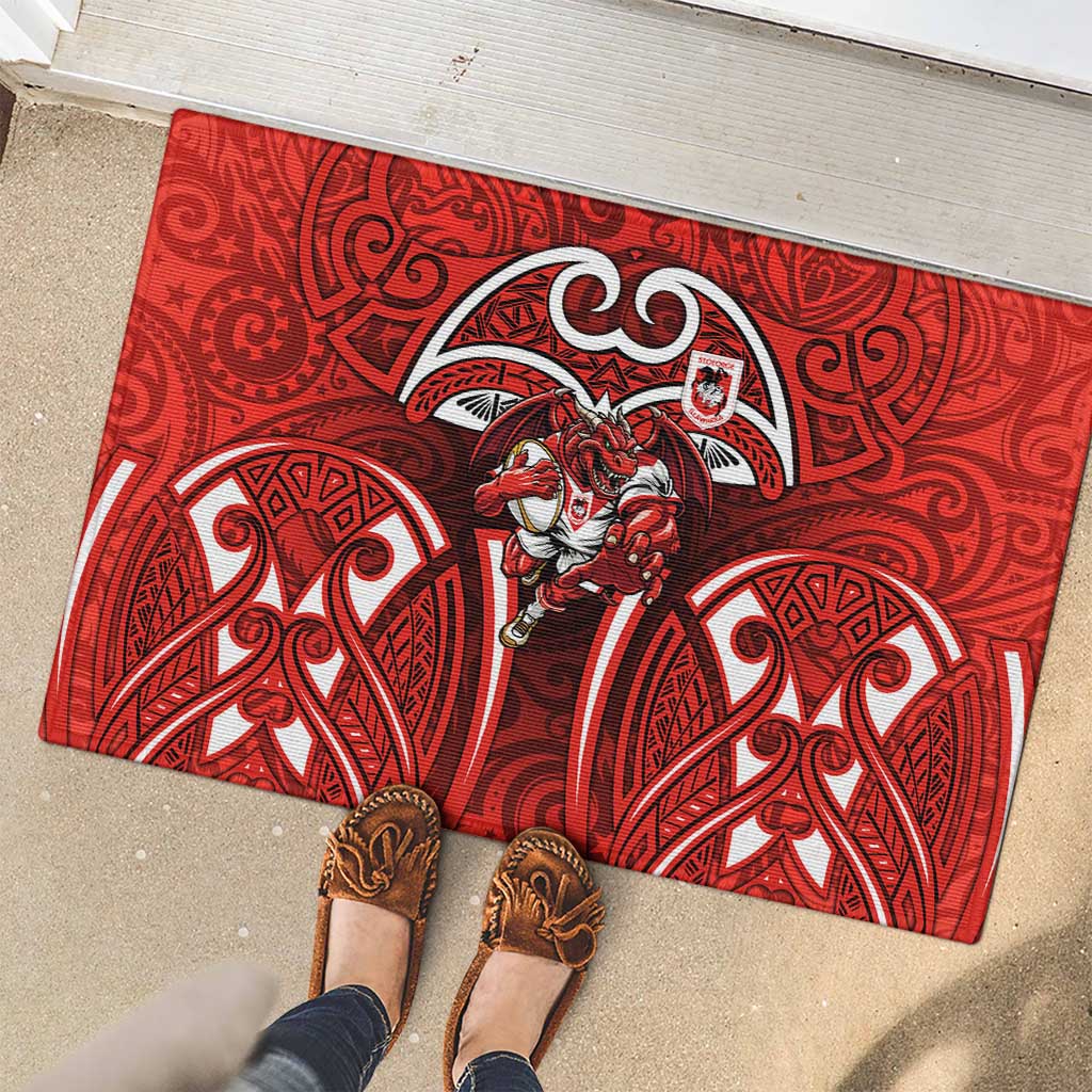 St George Illawarra Dragons Rugby Rubber Doormat Polynesian Tribal Dragon Warrior Red Pattern