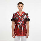 St George Illawarra Dragons Rugby Scrub Top Polynesian Tribal Dragon Warrior Red Pattern