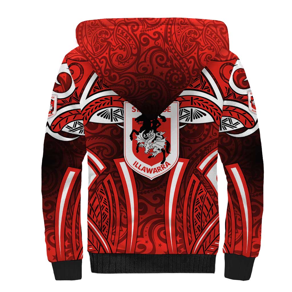 St George Illawarra Dragons Rugby Sherpa Hoodie Polynesian Tribal Dragon Warrior Red Pattern