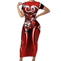 St George Illawarra Dragons Rugby Short Sleeve Bodycon Dress Polynesian Tribal Dragon Warrior Red Pattern
