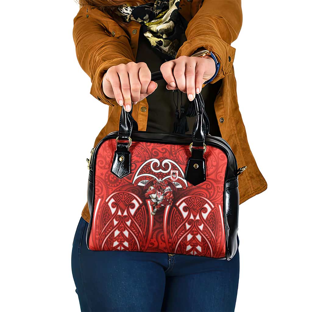 St George Illawarra Dragons Rugby Shoulder Handbag Polynesian Tribal Dragon Warrior Red Pattern