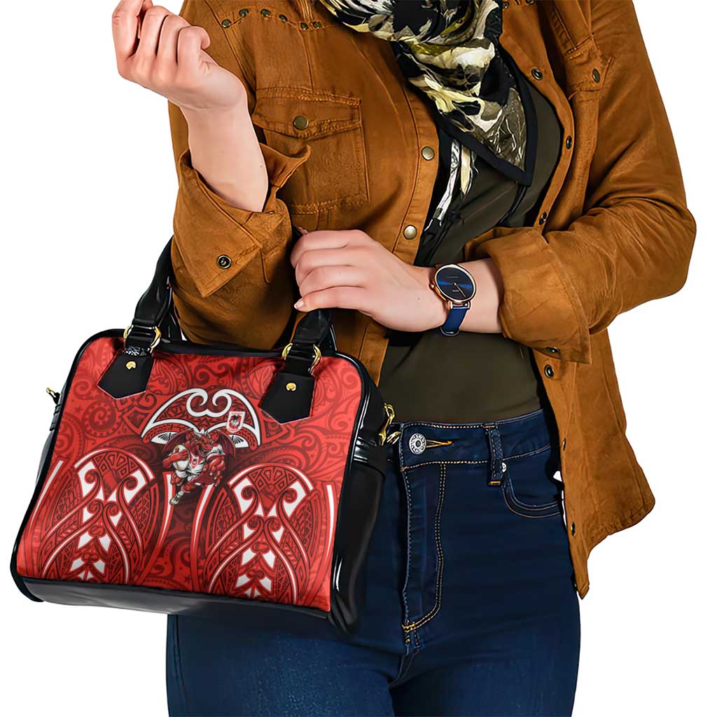 St George Illawarra Dragons Rugby Shoulder Handbag Polynesian Tribal Dragon Warrior Red Pattern
