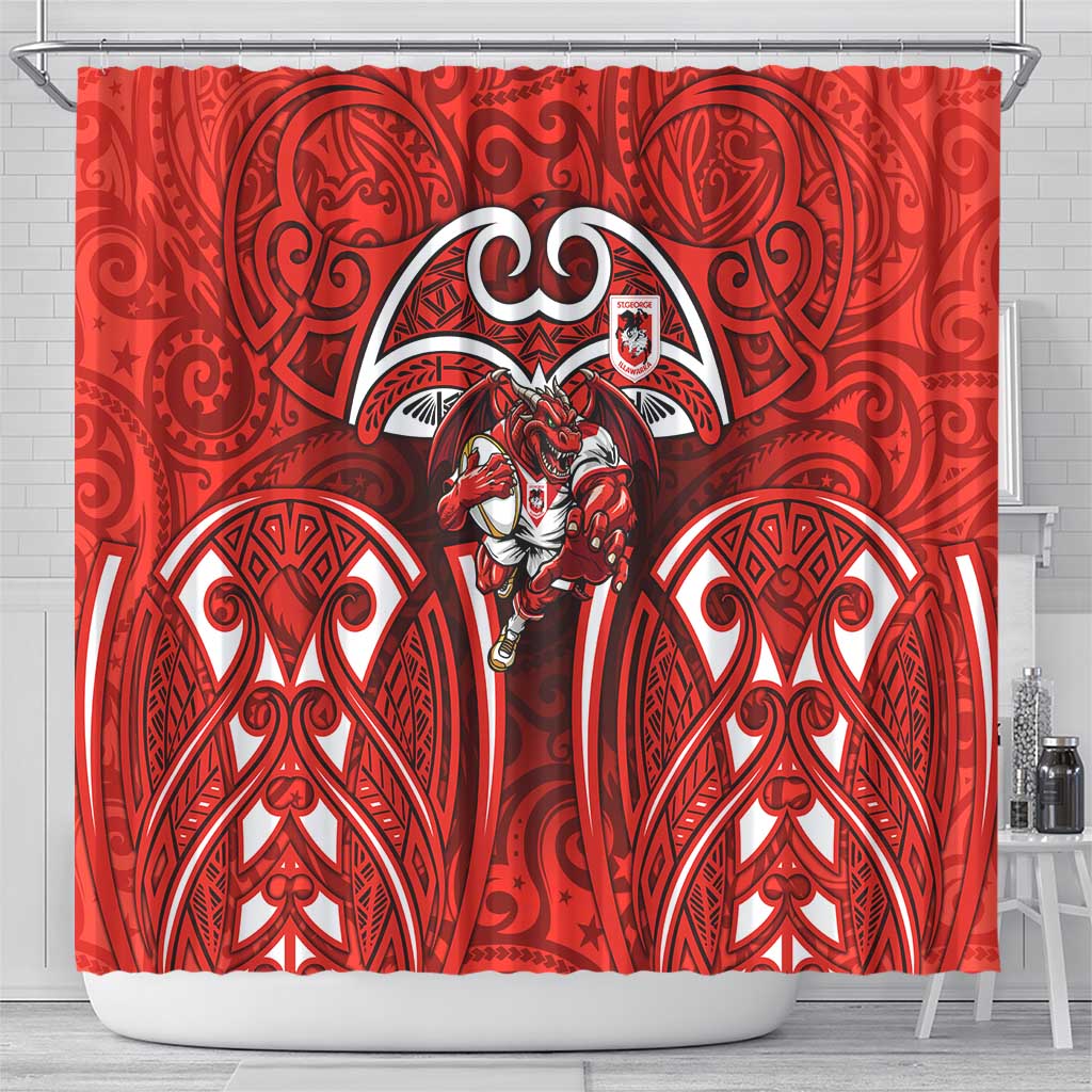 St George Illawarra Dragons Rugby Shower Curtain Polynesian Tribal Dragon Warrior Red Pattern
