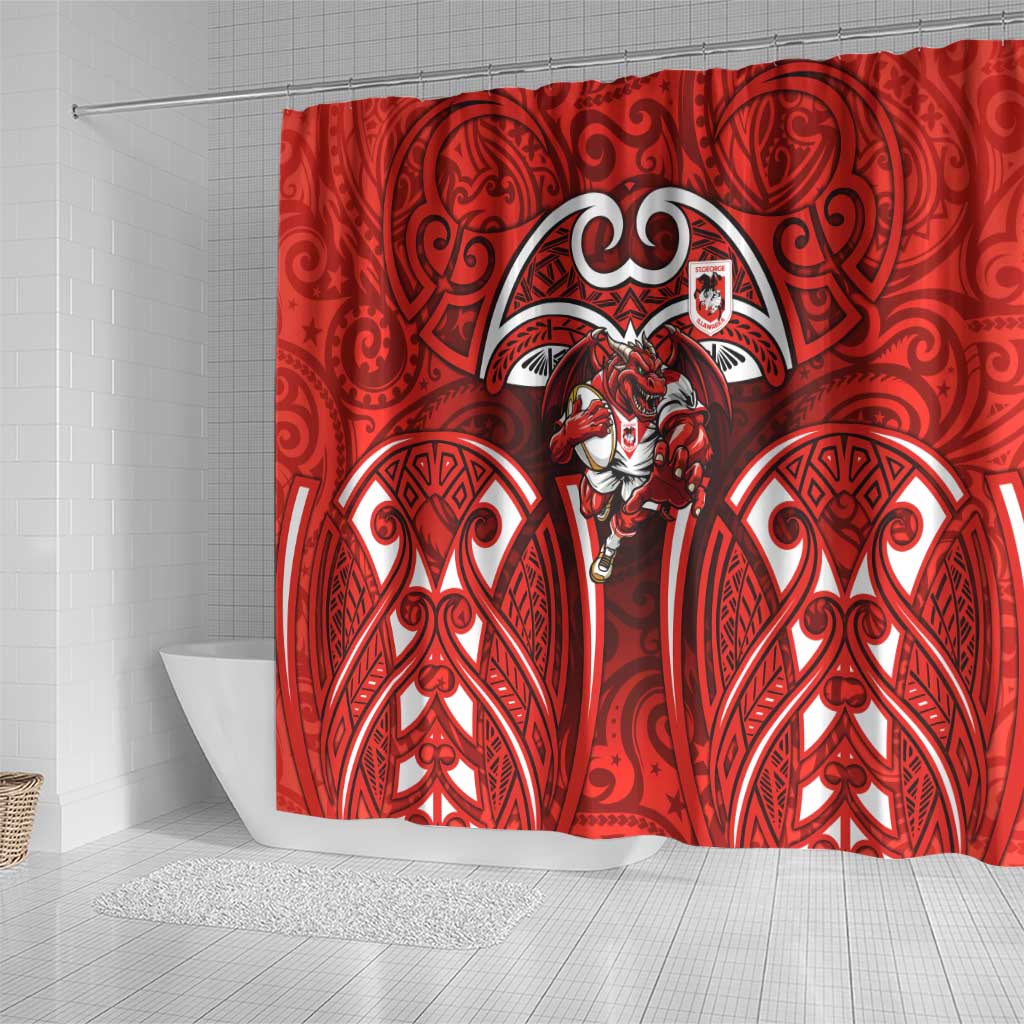 St George Illawarra Dragons Rugby Shower Curtain Polynesian Tribal Dragon Warrior Red Pattern
