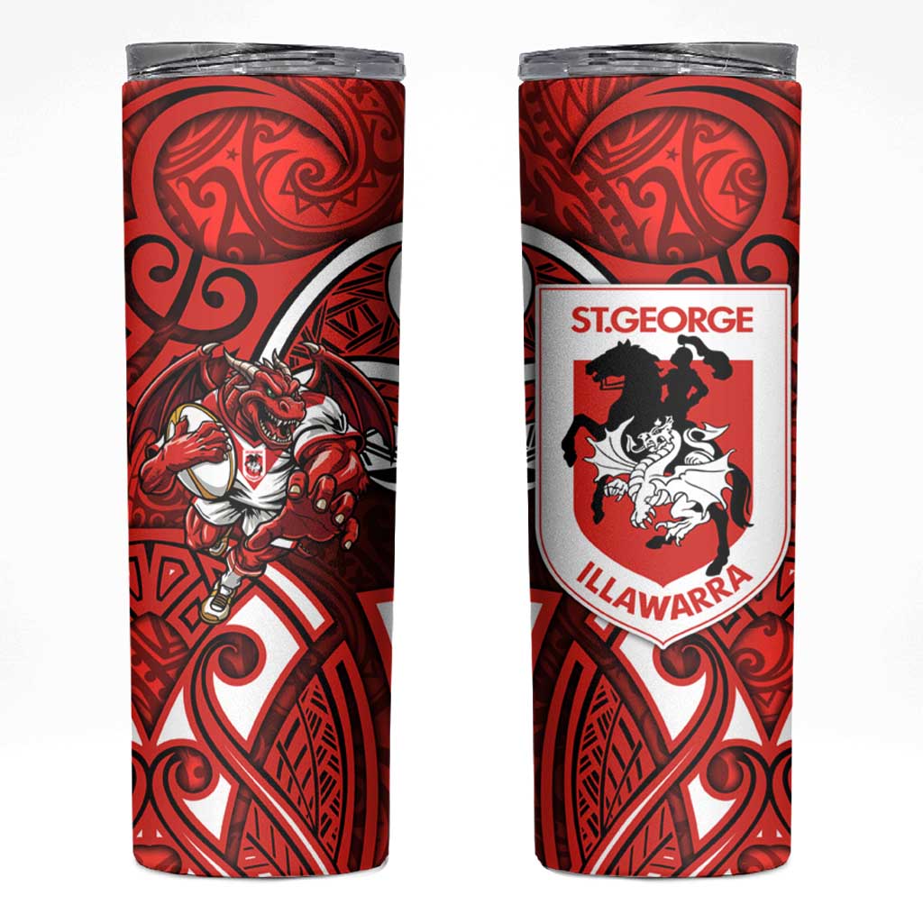 St George Illawarra Dragons Rugby Skinny Tumbler Polynesian Tribal Dragon Warrior Red Pattern