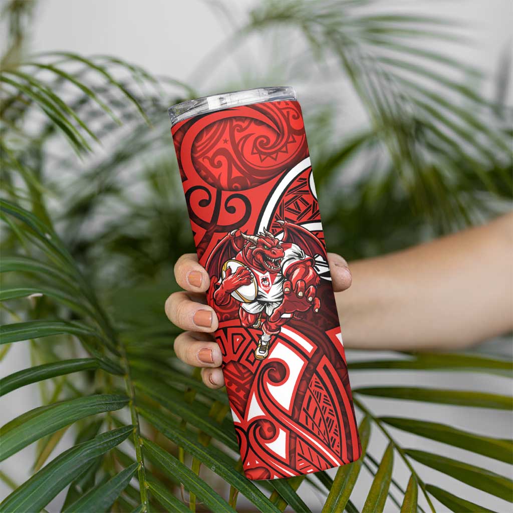 St George Illawarra Dragons Rugby Skinny Tumbler Polynesian Tribal Dragon Warrior Red Pattern