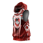 St George Illawarra Dragons Rugby Sleeveless Hoodie Polynesian Tribal Dragon Warrior Red Pattern