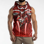 St George Illawarra Dragons Rugby Sleeveless Hoodie Polynesian Tribal Dragon Warrior Red Pattern