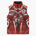 St George Illawarra Dragons Rugby Sleeveless Puffer Jacket Polynesian Tribal Dragon Warrior Red Pattern