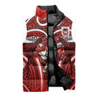 St George Illawarra Dragons Rugby Sleeveless Puffer Jacket Polynesian Tribal Dragon Warrior Red Pattern