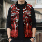 St George Illawarra Dragons Rugby Sleeveless Puffer Jacket Polynesian Tribal Dragon Warrior Red Pattern