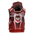 St George Illawarra Dragons Rugby Sleeveless Zip Hoodie Polynesian Tribal Dragon Warrior Red Pattern