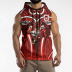 St George Illawarra Dragons Rugby Sleeveless Zip Hoodie Polynesian Tribal Dragon Warrior Red Pattern
