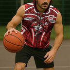 St George Illawarra Dragons Rugby Sleeveless Zip Hoodie Polynesian Tribal Dragon Warrior Red Pattern