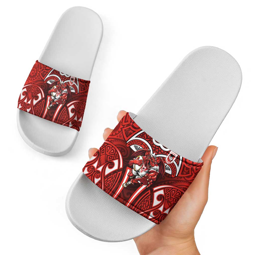 St George Illawarra Dragons Rugby Slide Sandals Polynesian Tribal Dragon Warrior Red Pattern