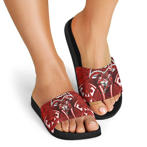 St George Illawarra Dragons Rugby Slide Sandals Polynesian Tribal Dragon Warrior Red Pattern