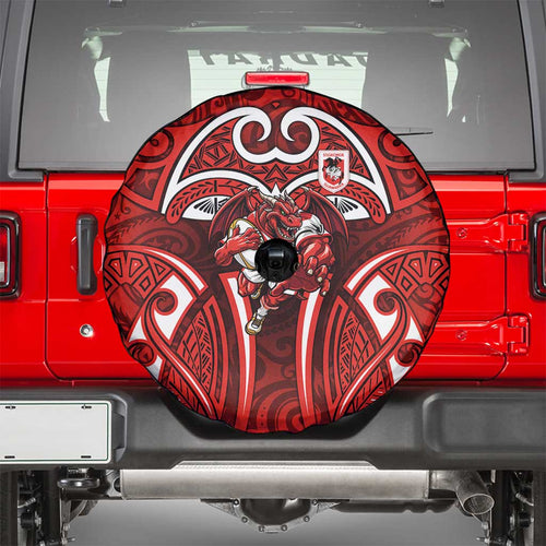 St George Illawarra Dragons Rugby Spare Tire Cover Polynesian Tribal Dragon Warrior Red Pattern