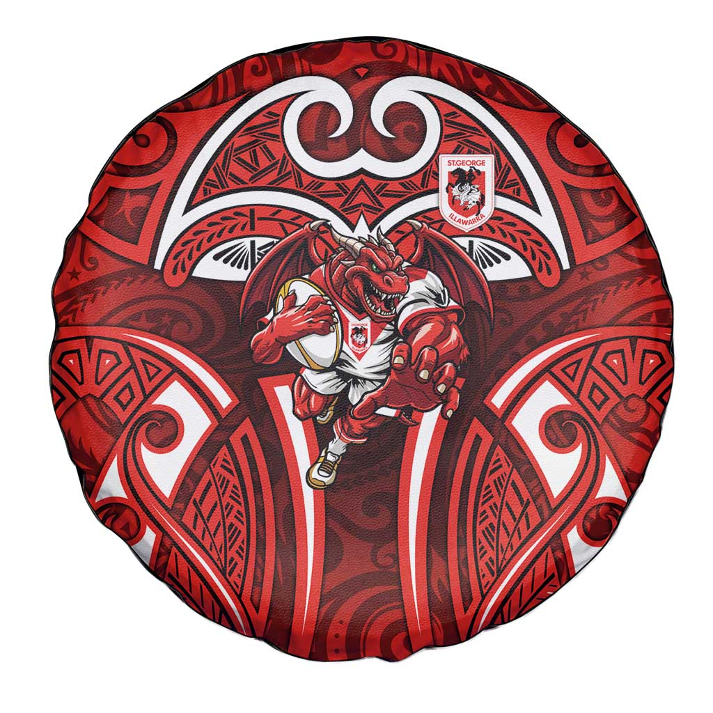 St George Illawarra Dragons Rugby Spare Tire Cover Polynesian Tribal Dragon Warrior Red Pattern