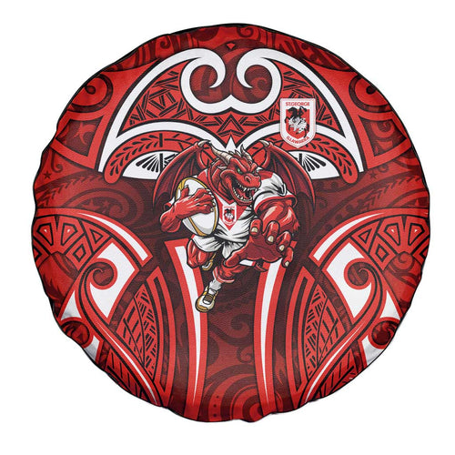 St George Illawarra Dragons Rugby Spare Tire Cover Polynesian Tribal Dragon Warrior Red Pattern