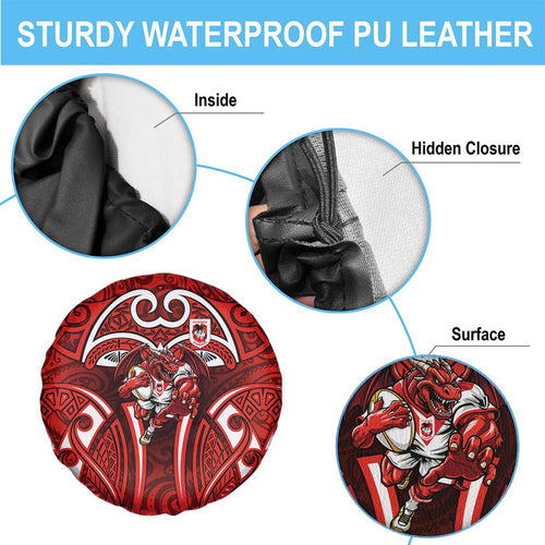 St George Illawarra Dragons Rugby Spare Tire Cover Polynesian Tribal Dragon Warrior Red Pattern