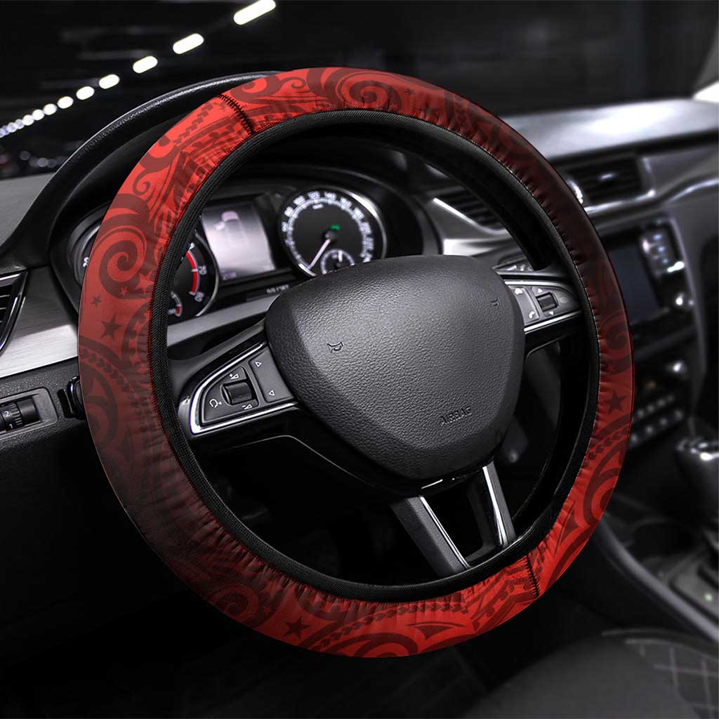 St George Illawarra Dragons Rugby Steering Wheel Cover Polynesian Tribal Dragon Warrior Red Pattern