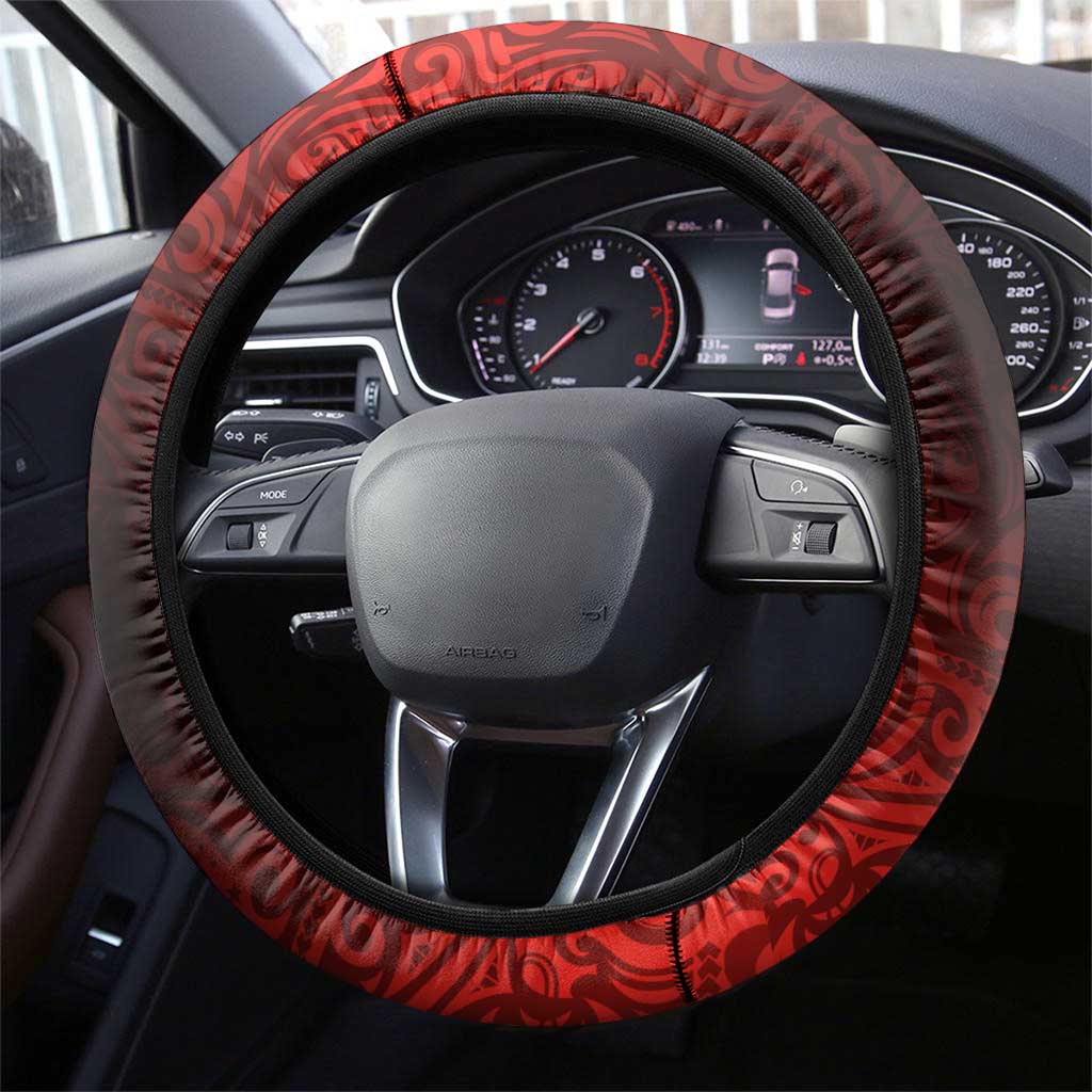 St George Illawarra Dragons Rugby Steering Wheel Cover Polynesian Tribal Dragon Warrior Red Pattern