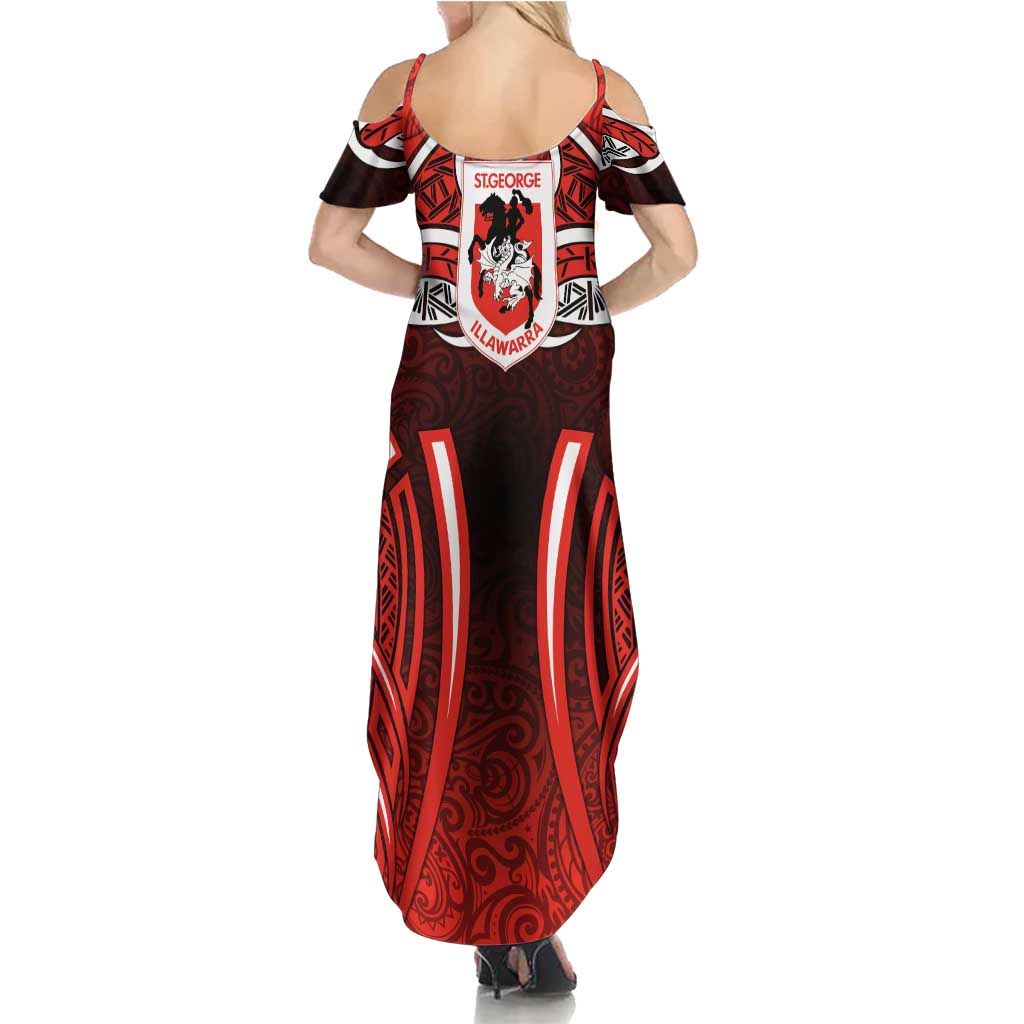 St George Illawarra Dragons Rugby Summer Maxi Dress Polynesian Tribal Dragon Warrior Red Pattern