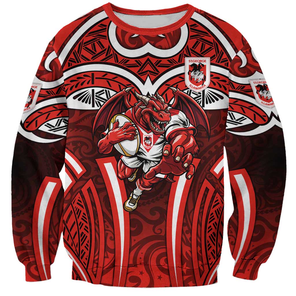 St George Illawarra Dragons Rugby Sweatshirt Polynesian Tribal Dragon Warrior Red Pattern