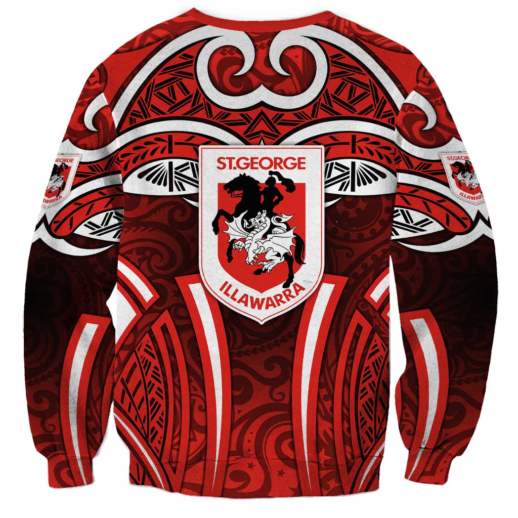St George Illawarra Dragons Rugby Sweatshirt Polynesian Tribal Dragon Warrior Red Pattern