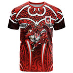 St George Illawarra Dragons Rugby T Shirt Polynesian Tribal Dragon Warrior Red Pattern