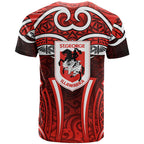 St George Illawarra Dragons Rugby T Shirt Polynesian Tribal Dragon Warrior Red Pattern
