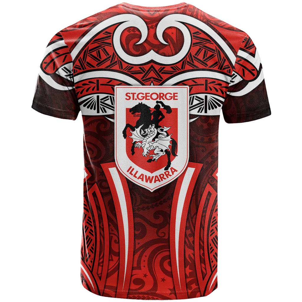 St George Illawarra Dragons Rugby T Shirt Polynesian Tribal Dragon Warrior Red Pattern