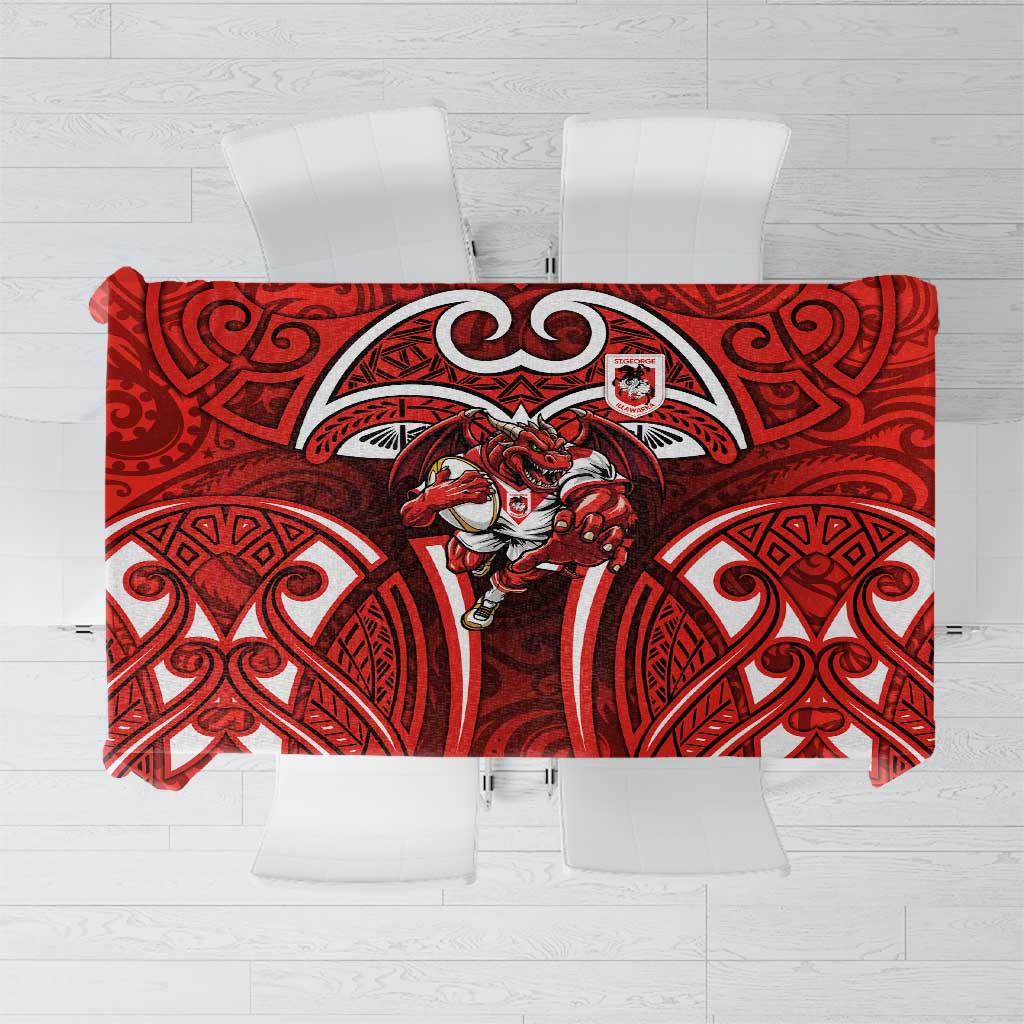 St George Illawarra Dragons Rugby Tablecloth Polynesian Tribal Dragon Warrior Red Pattern