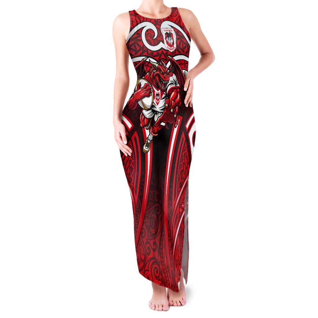 St George Illawarra Dragons Rugby Tank Maxi Dress Polynesian Tribal Dragon Warrior Red Pattern