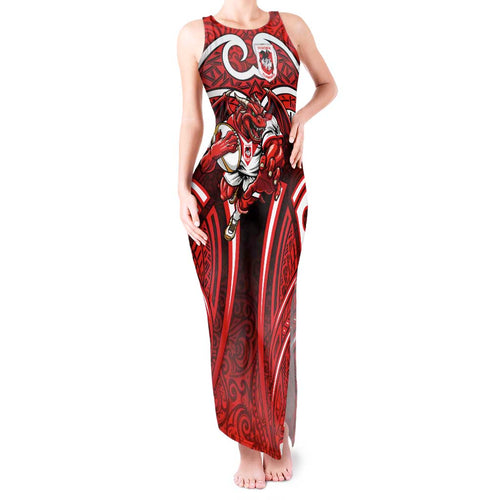 St George Illawarra Dragons Rugby Tank Maxi Dress Polynesian Tribal Dragon Warrior Red Pattern