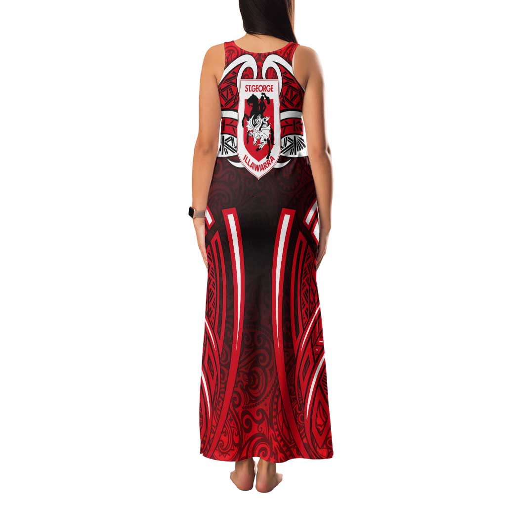 St George Illawarra Dragons Rugby Tank Maxi Dress Polynesian Tribal Dragon Warrior Red Pattern