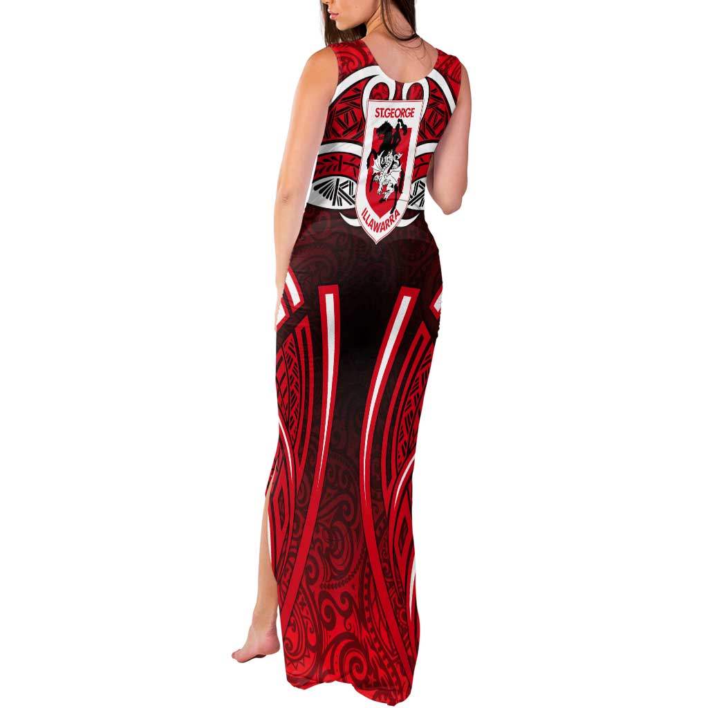 St George Illawarra Dragons Rugby Tank Maxi Dress Polynesian Tribal Dragon Warrior Red Pattern