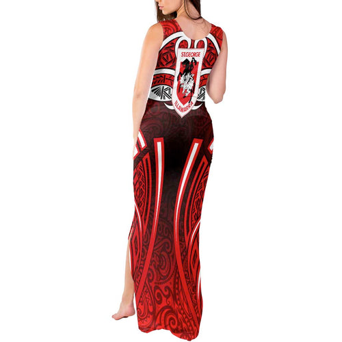 St George Illawarra Dragons Rugby Tank Maxi Dress Polynesian Tribal Dragon Warrior Red Pattern