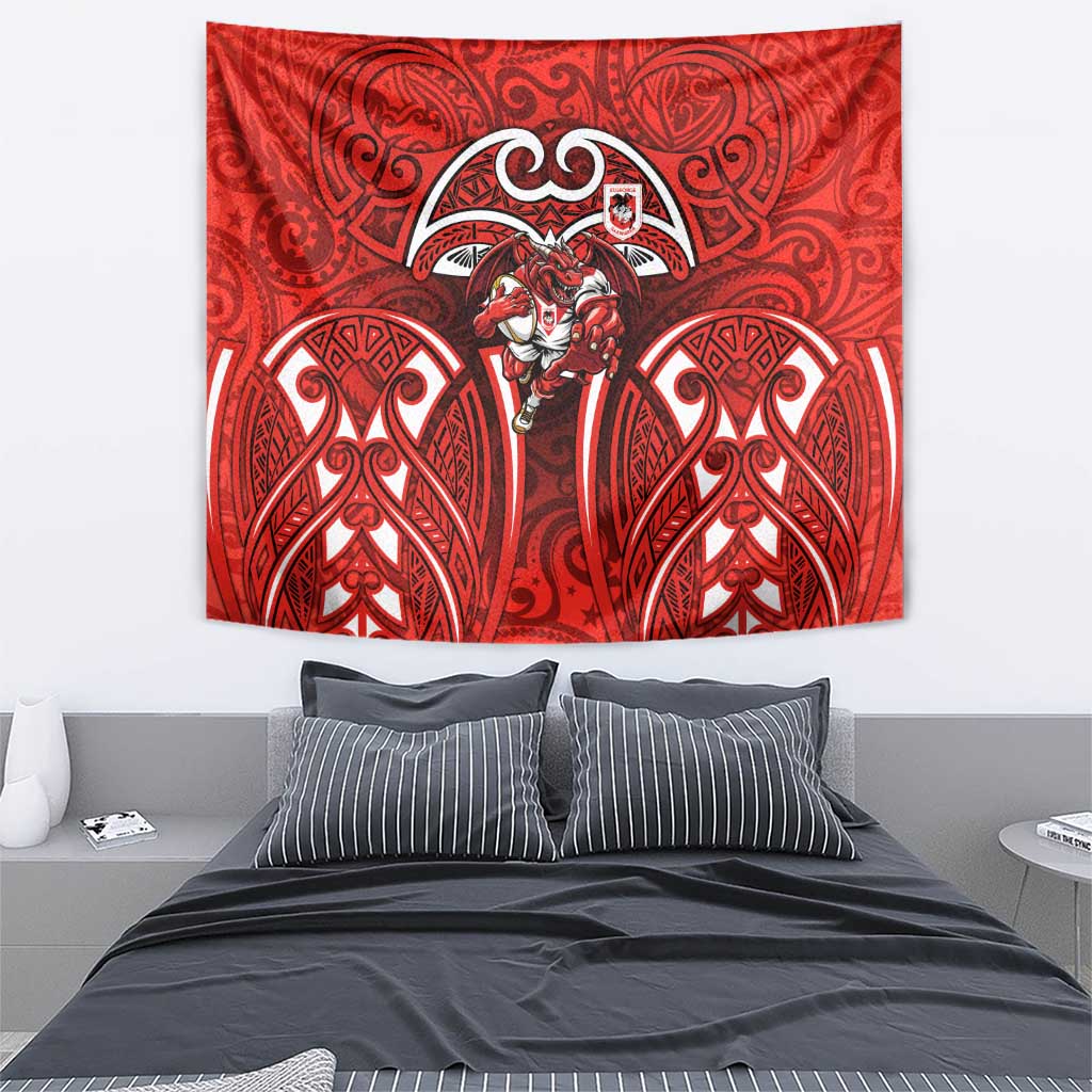 St George Illawarra Dragons Rugby Tapestry Polynesian Tribal Dragon Warrior Red Pattern